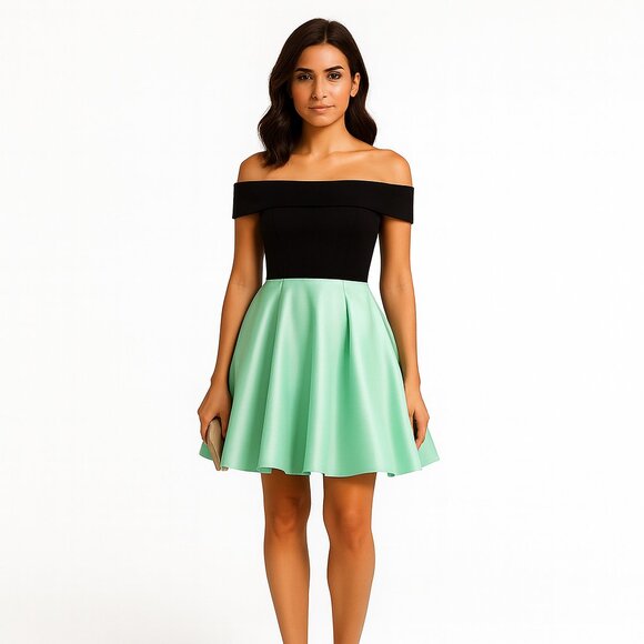 Betsy Adam Off-The-Shoulder Fit Flare D BlackAqua - Picture 1 of 3